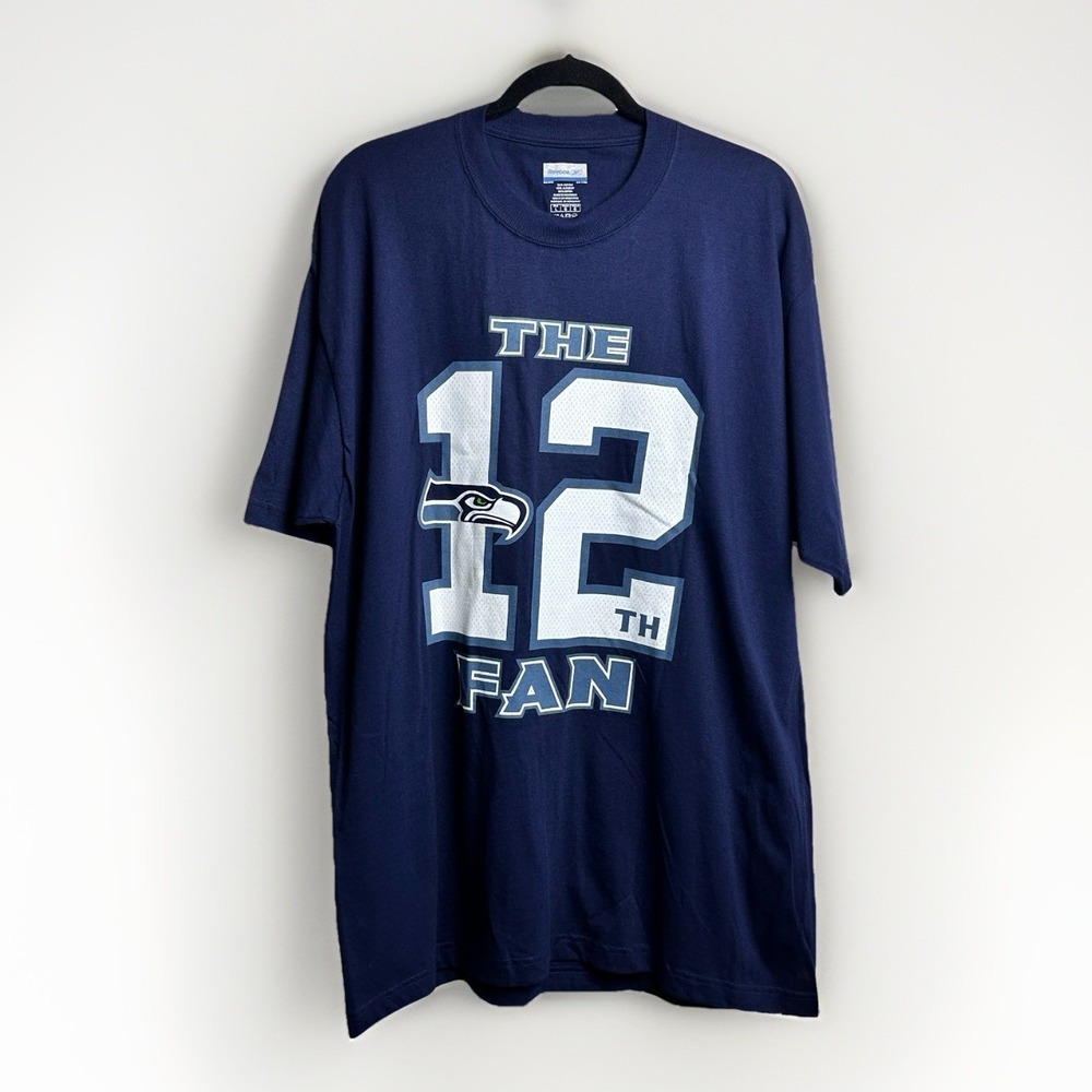 Seattle Seahawks Reebok Football The 12th Fan Navy Blue T-Shirt  Unisex Large